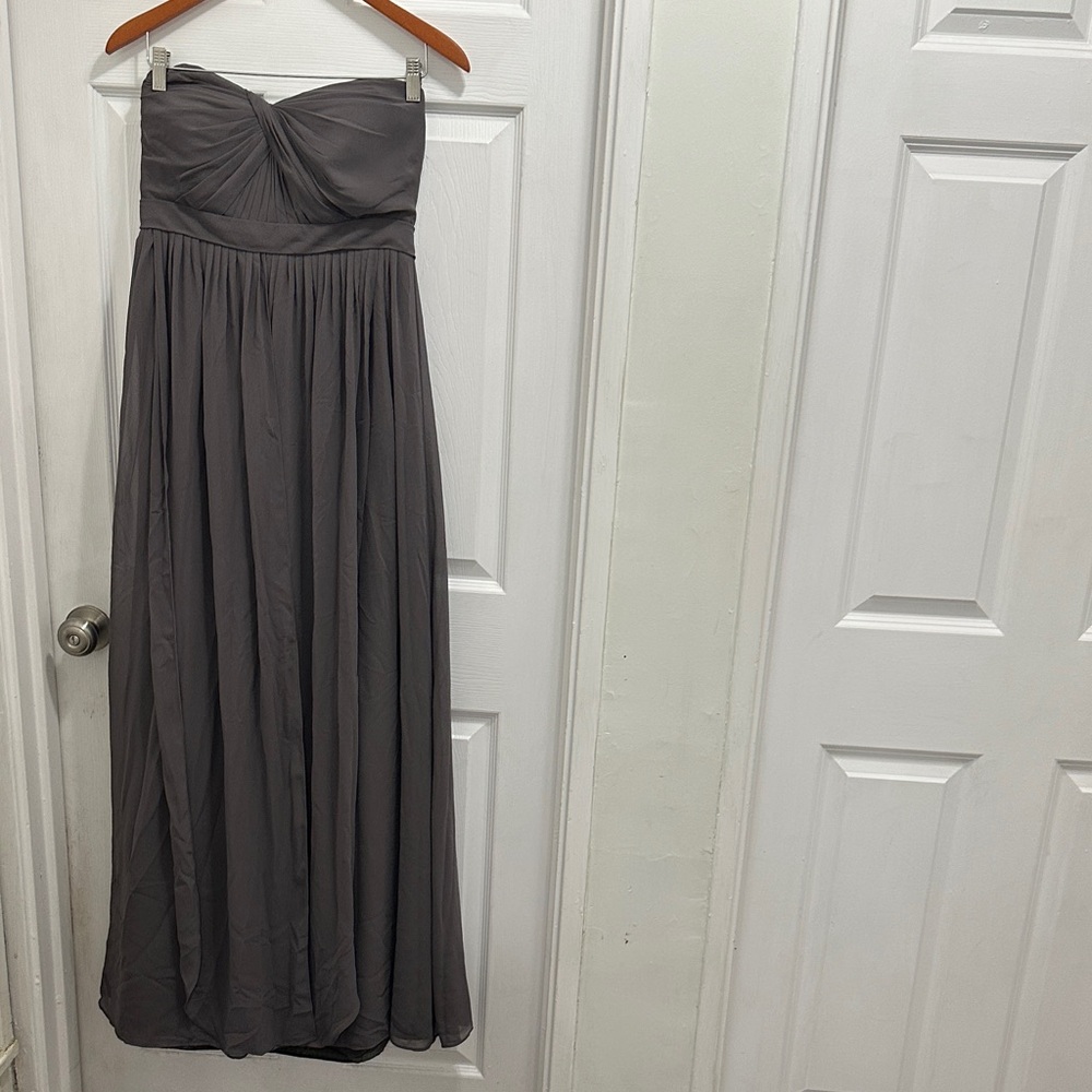 Jenny Yoo Convertible Straps & Strapless Charcoal Gray Chiffon Formal Gown